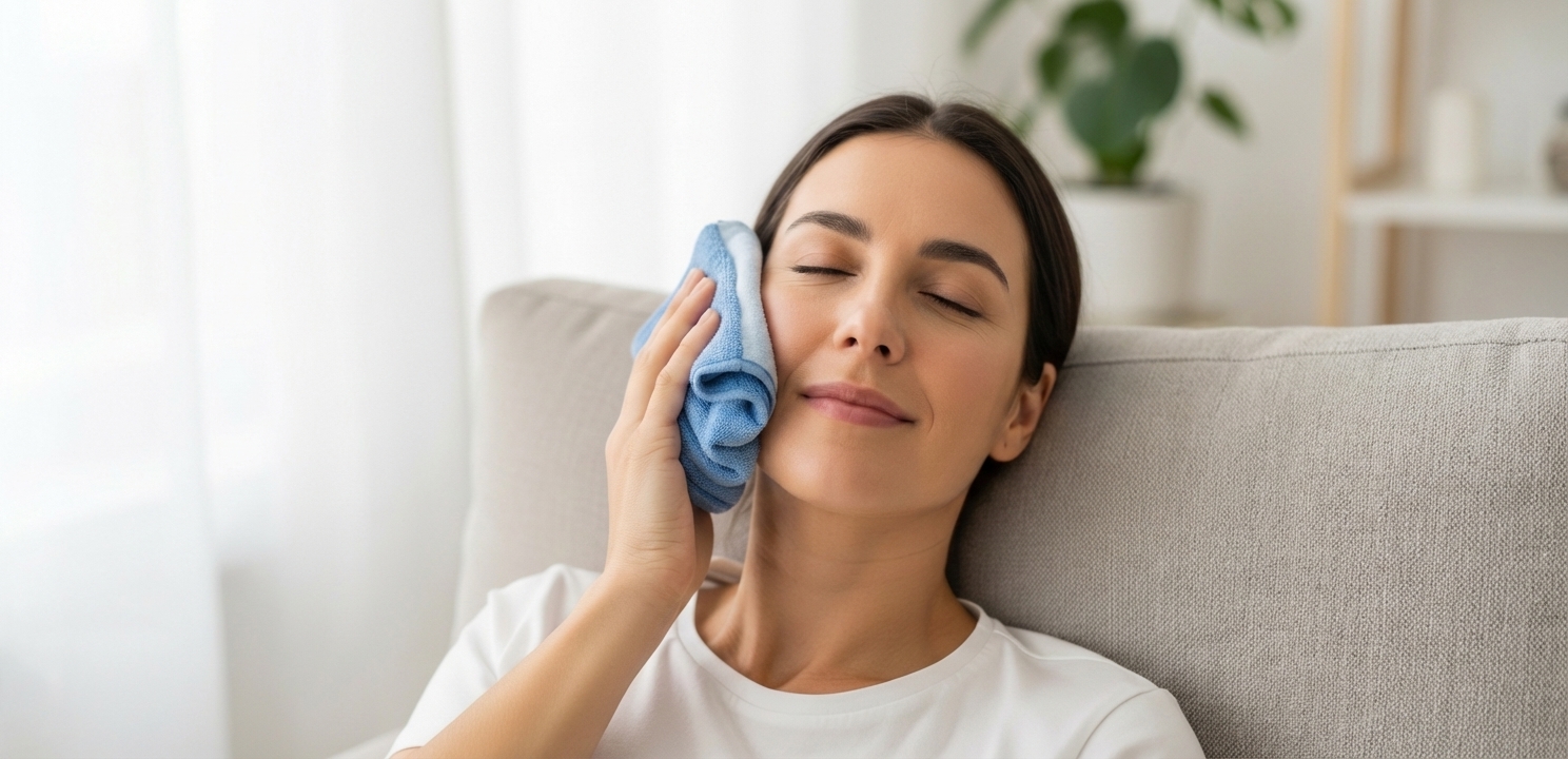 Dental Implant Aftercare involves using a cold pack to effectively manage post-surgery swelling.