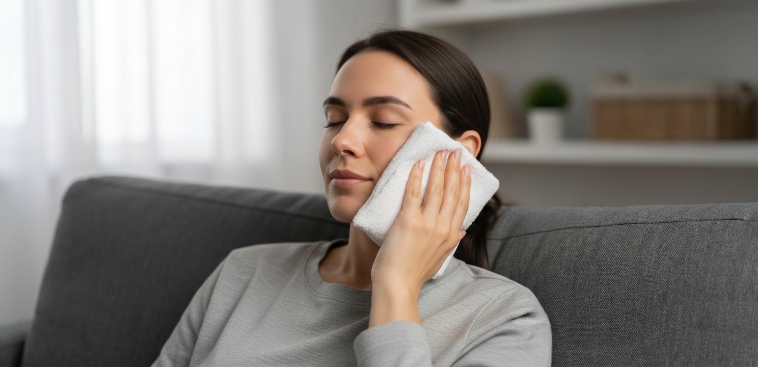 Dental Implant Recovery Day by Day involves using a cold pack to manage swelling.