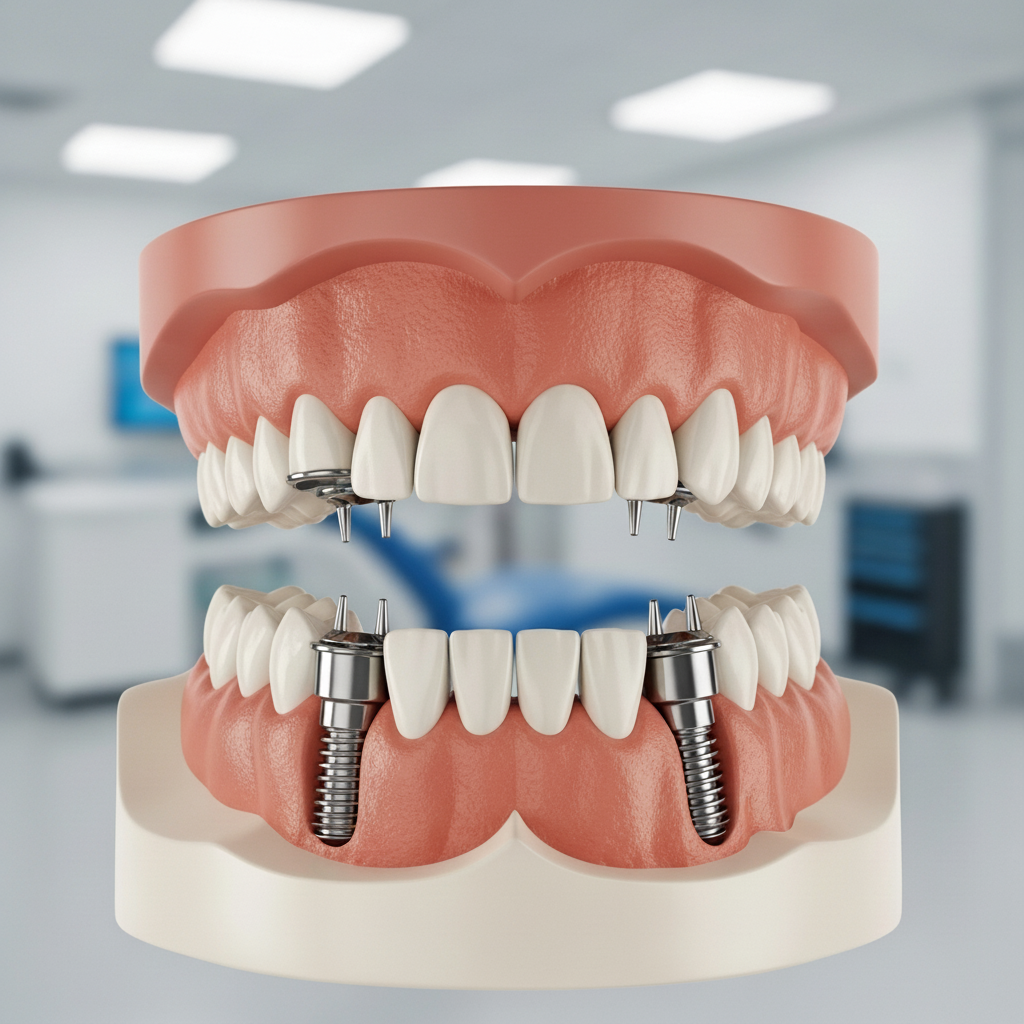 Full Mouth Dental Implants offer a removable overdenture option that snaps securely into place.