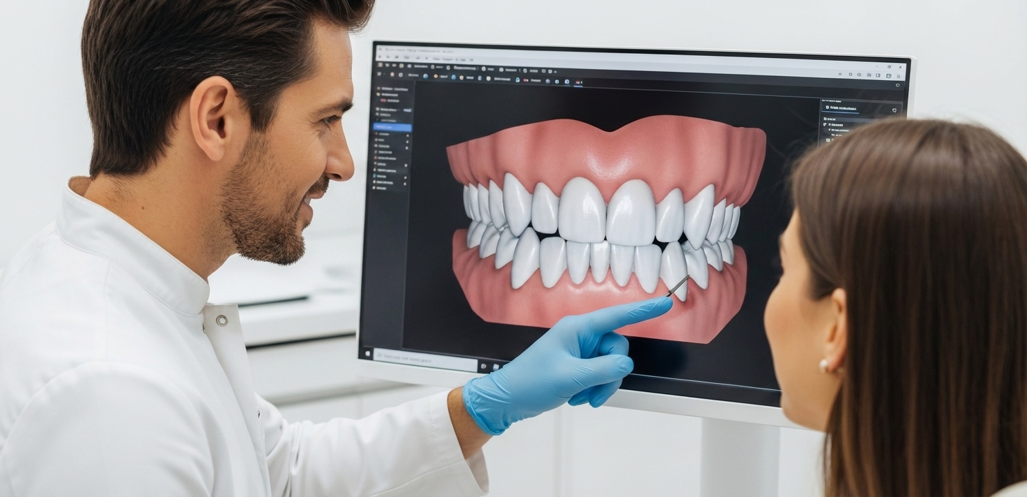 Hollywood Smile Before and After results previewed during a digital smile design consultation.
