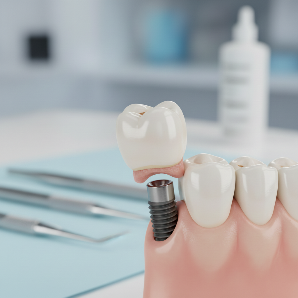 Failed Dental Implant showing clear signs of mobility and detachment from surrounding bone and gum tissue.