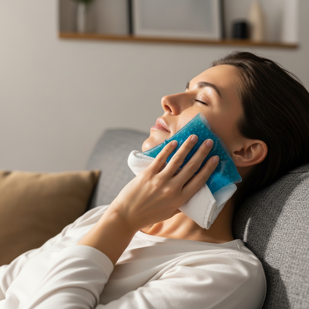 Dental Implant Aftercare involves using a cold pack to effectively manage swelling and discomfort