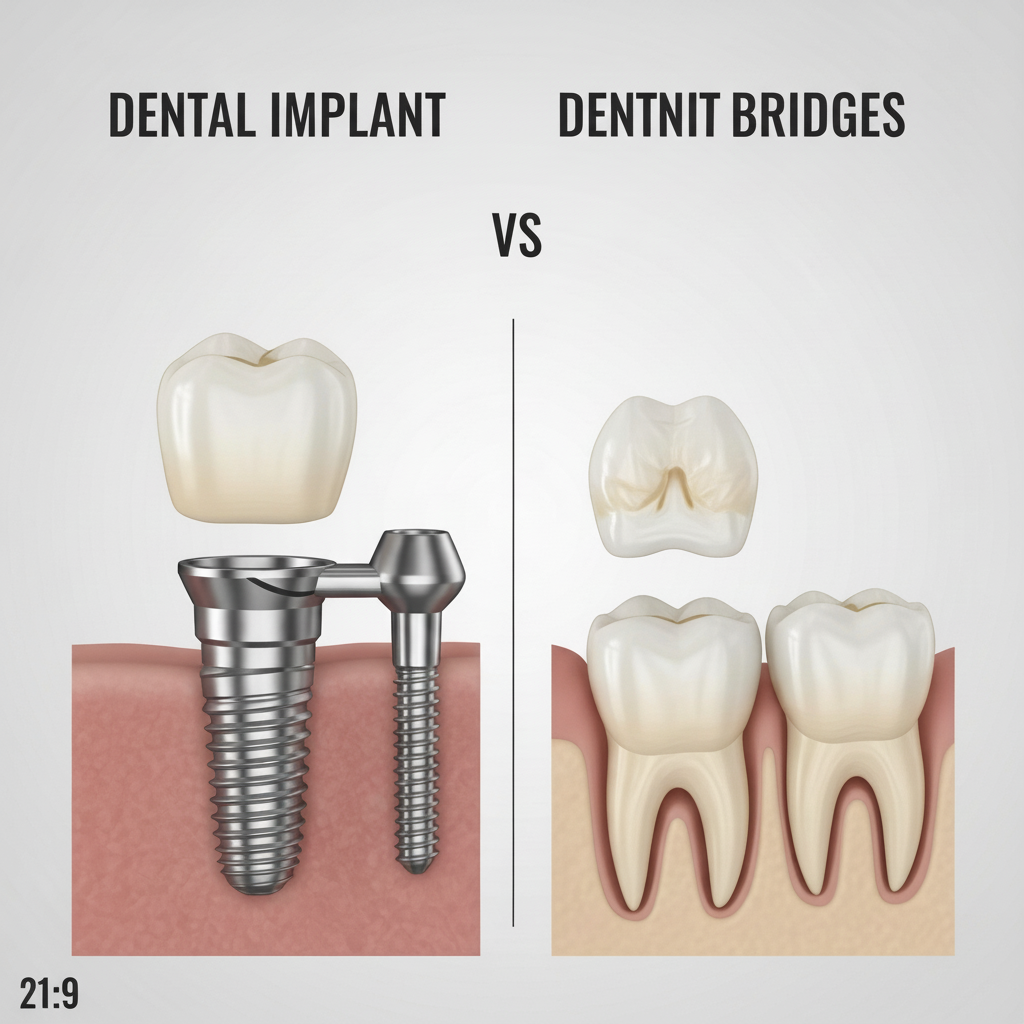 Dental Implants vs Bridges Cost: A visual comparison showcasing the core structural differences between restorative options.