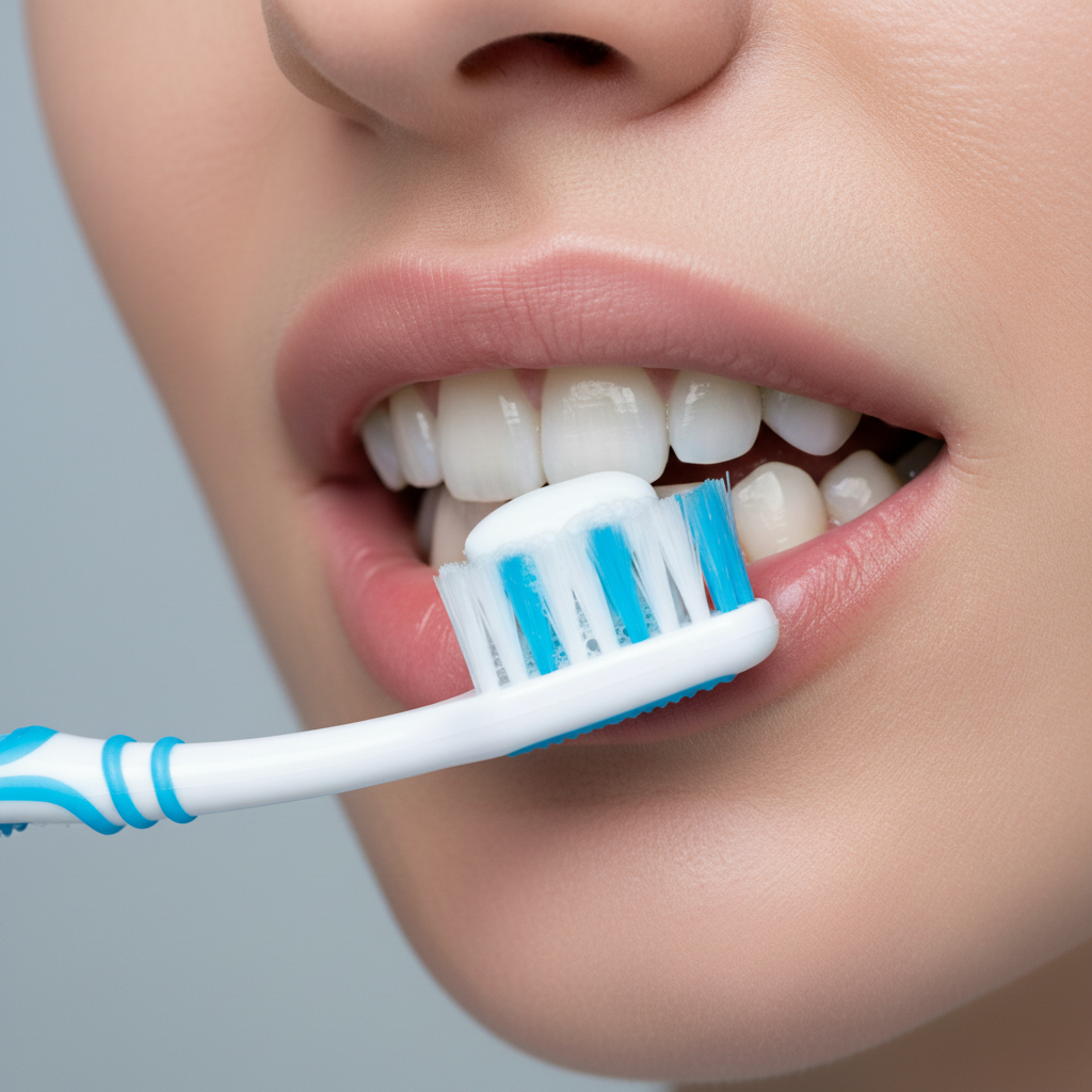 Maintain Dental Implants with proper brushing techniques, focusing on the gum line around the crown.