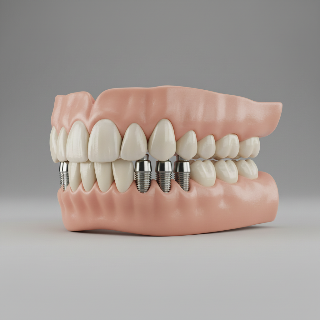 All-on-6 Implants Turkey Price Comparison show the robust structure of full-arch dental restoration firmly anchored in the jawbone.
