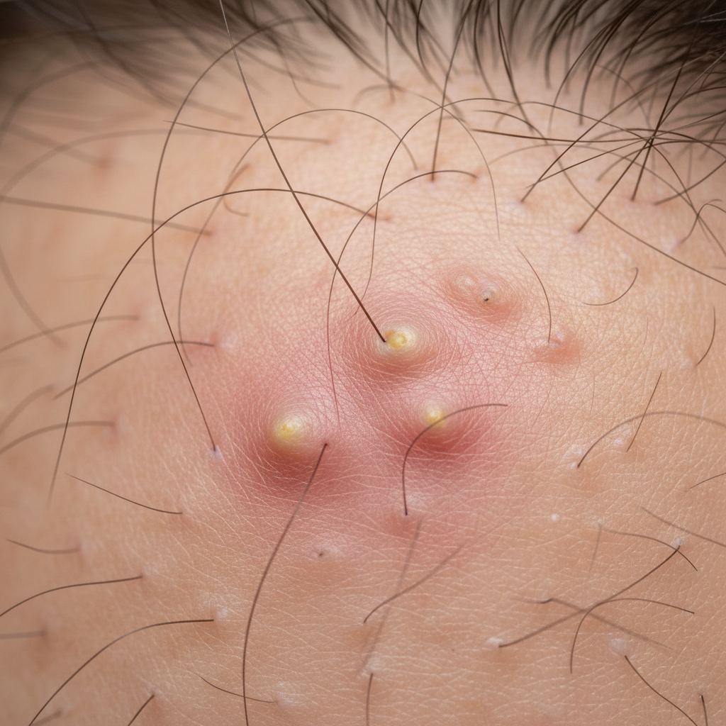 Post Implant Infection, early signs include small bumps and pustules on the healing scalp