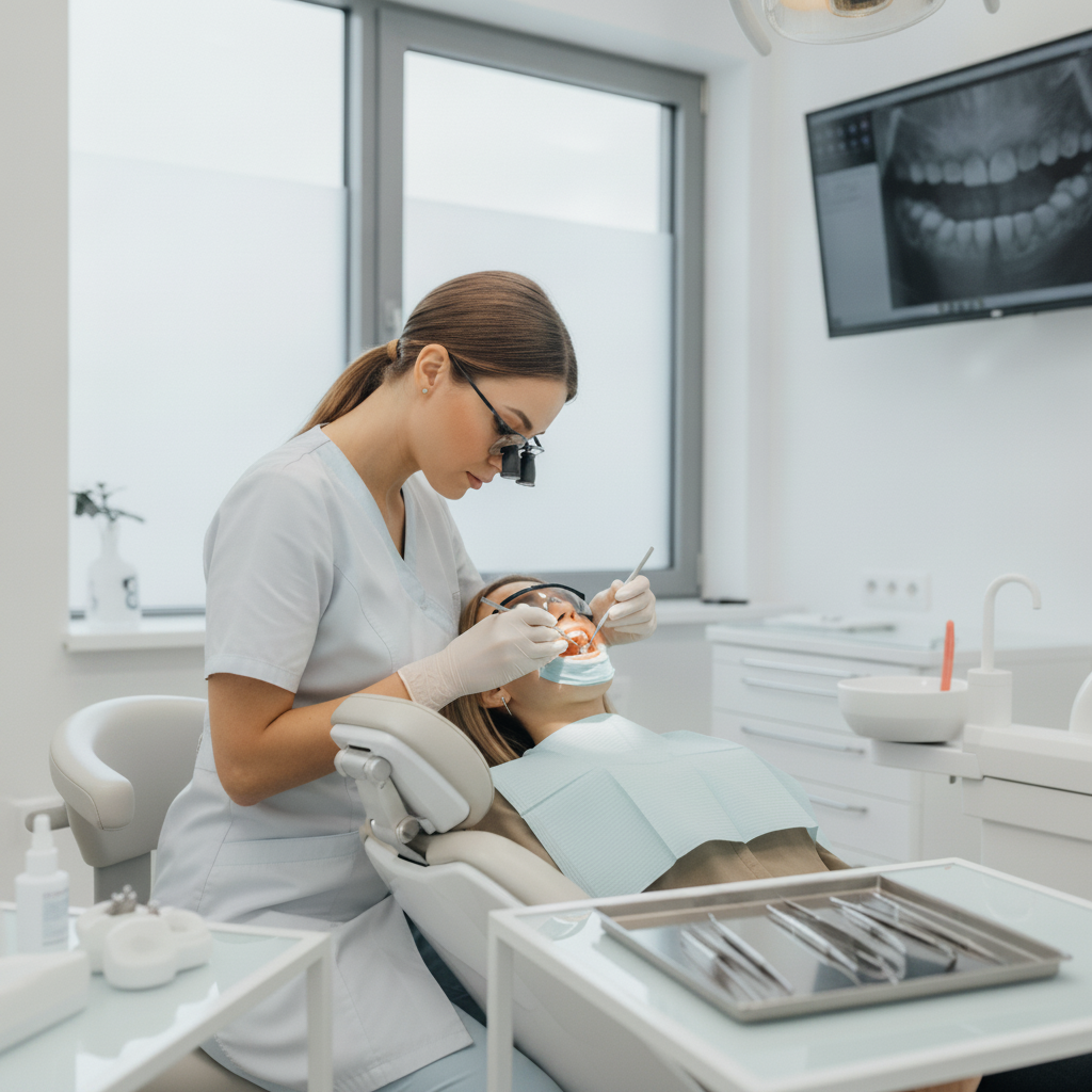 Dental Bridge Cost in Turkey involves a skilled dentist performing precise bridge placement for patients.