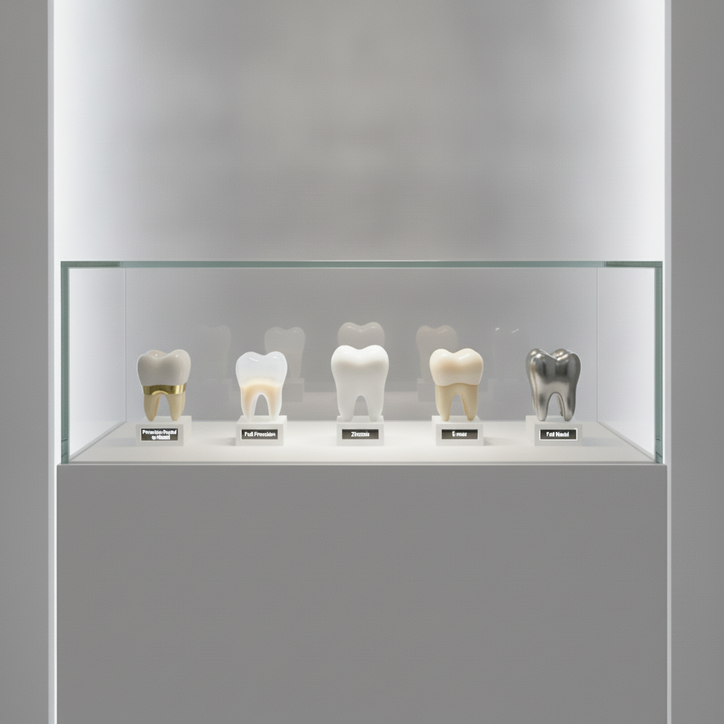 Dental Crowns in Turkey – Various crown materials displayed, highlighting their unique aesthetic and strength.