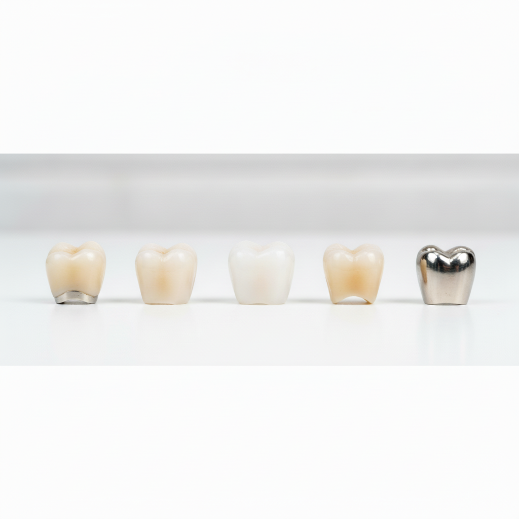 Variety of Dental Crown Types Displayed Dental Crowns in Turkey are available in diverse materials, each offering unique benefits and aesthetics.