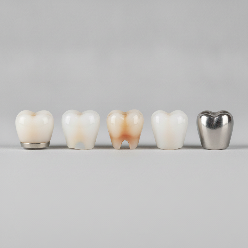 Comparing diverse dental crown materials Dental Crowns in Turkey showcasing various material types for comprehensive restorative dental solutions.