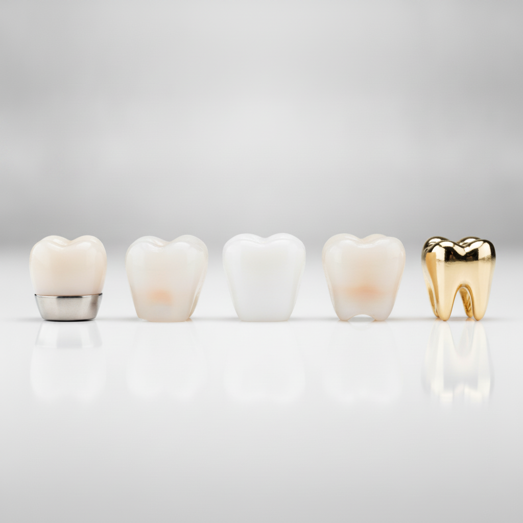 Dental Crown Material Options Visualized Dental Crowns in Turkey, showing the diverse range of materials used for restorative and cosmetic dental treatments.
