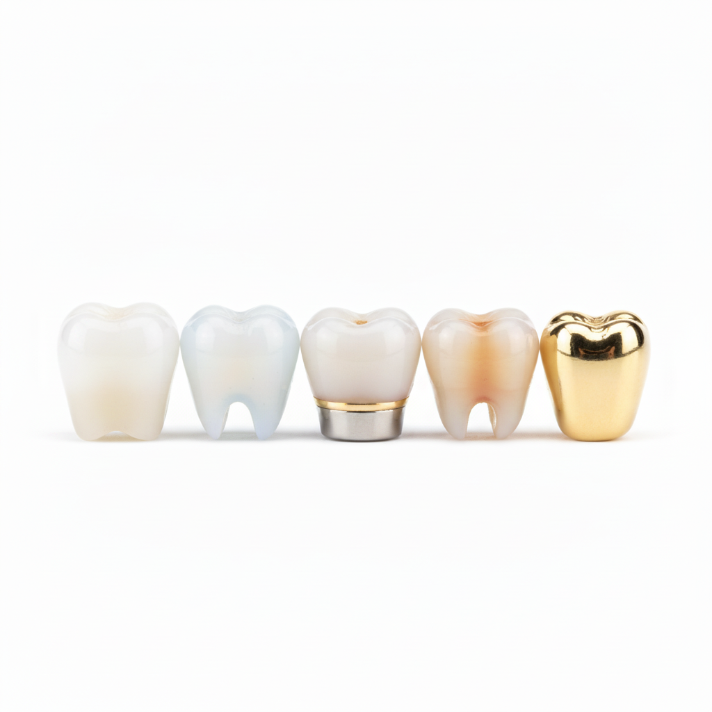 Dental Crowns in Turkey, showcasing diverse material types like zirconia, porcelain, PFM, and E-max.