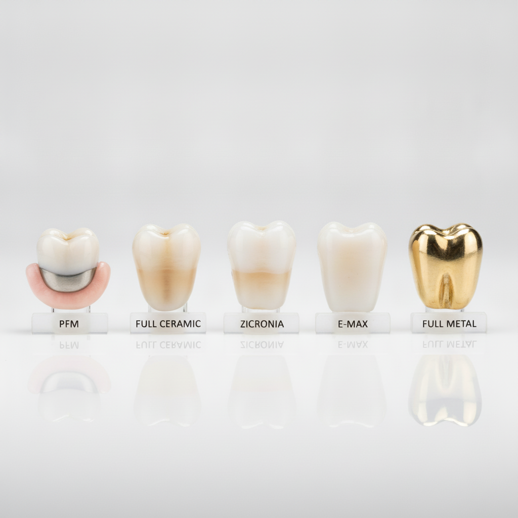 Dental Crowns in Turkey showcasing various materials available for restorative and cosmetic dental treatments.