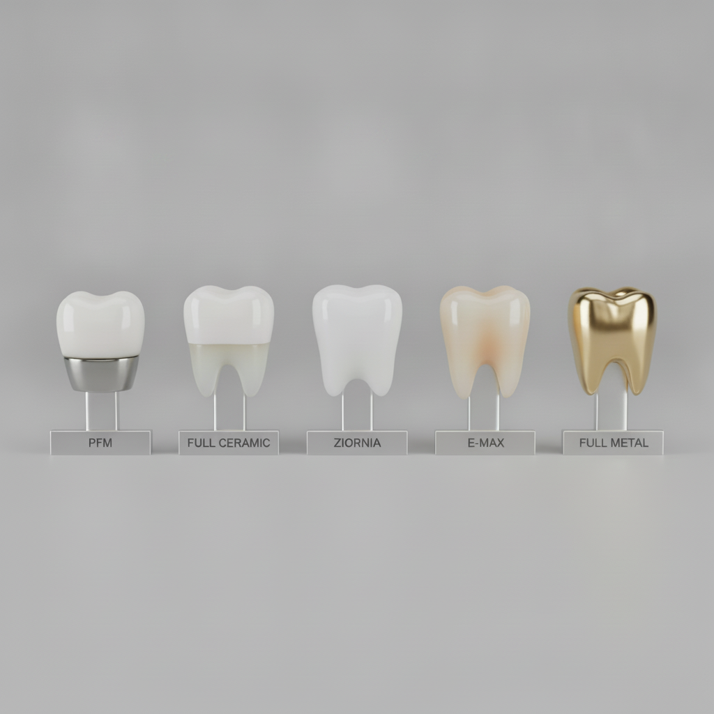 Dental Crowns in Turkey, showing the diverse range of materials available for restorative dental procedures.