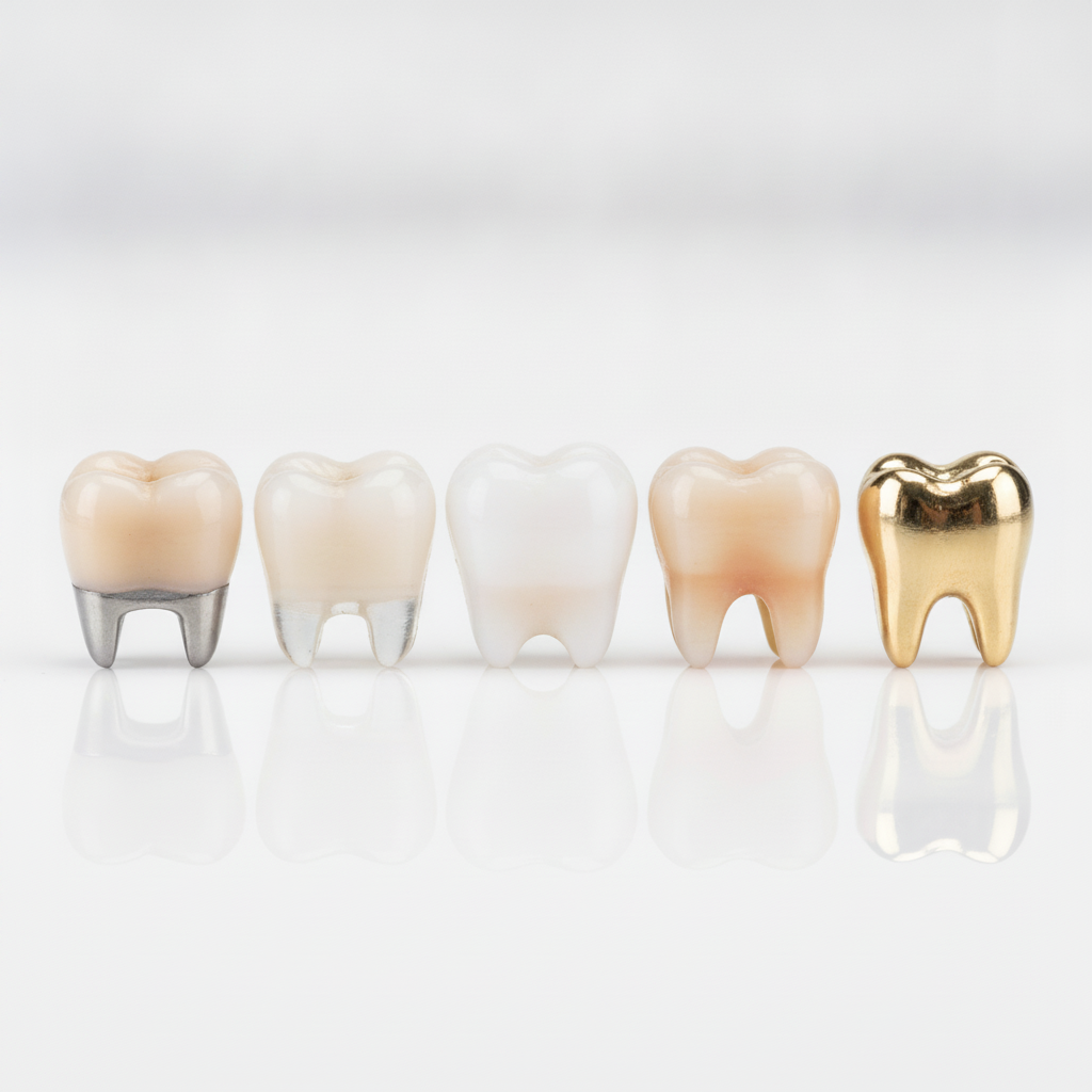 Dental Crowns in Turkey showcasing the distinct features of various dental crown materials available.