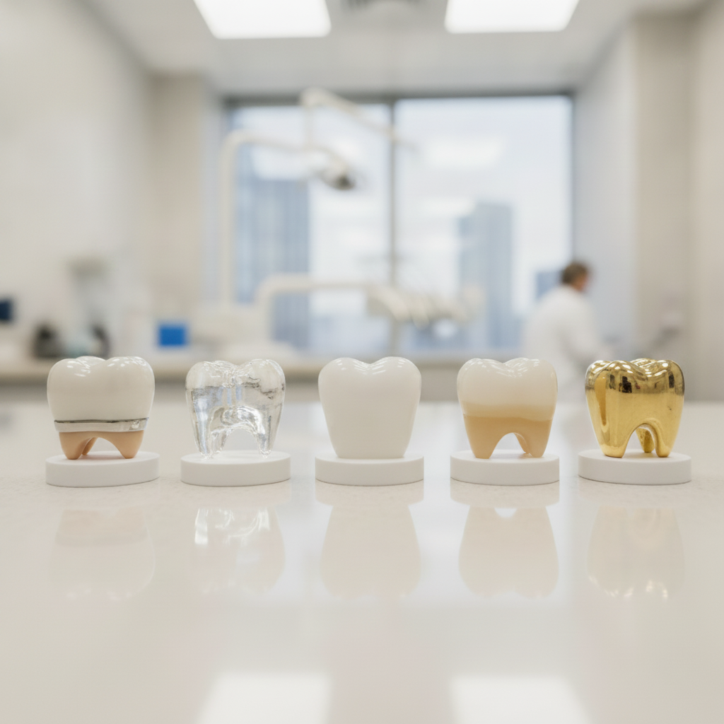 Dental Crowns in Turkey: A clear visual comparison of diverse material types for restoration.