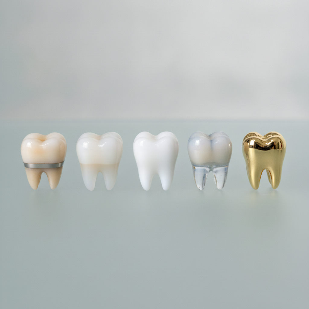 Comparing various dental crown material options. Dental Crowns in Turkey: Highlighting diverse materials like zirconia, ceramic, and metal for tailored treatments.