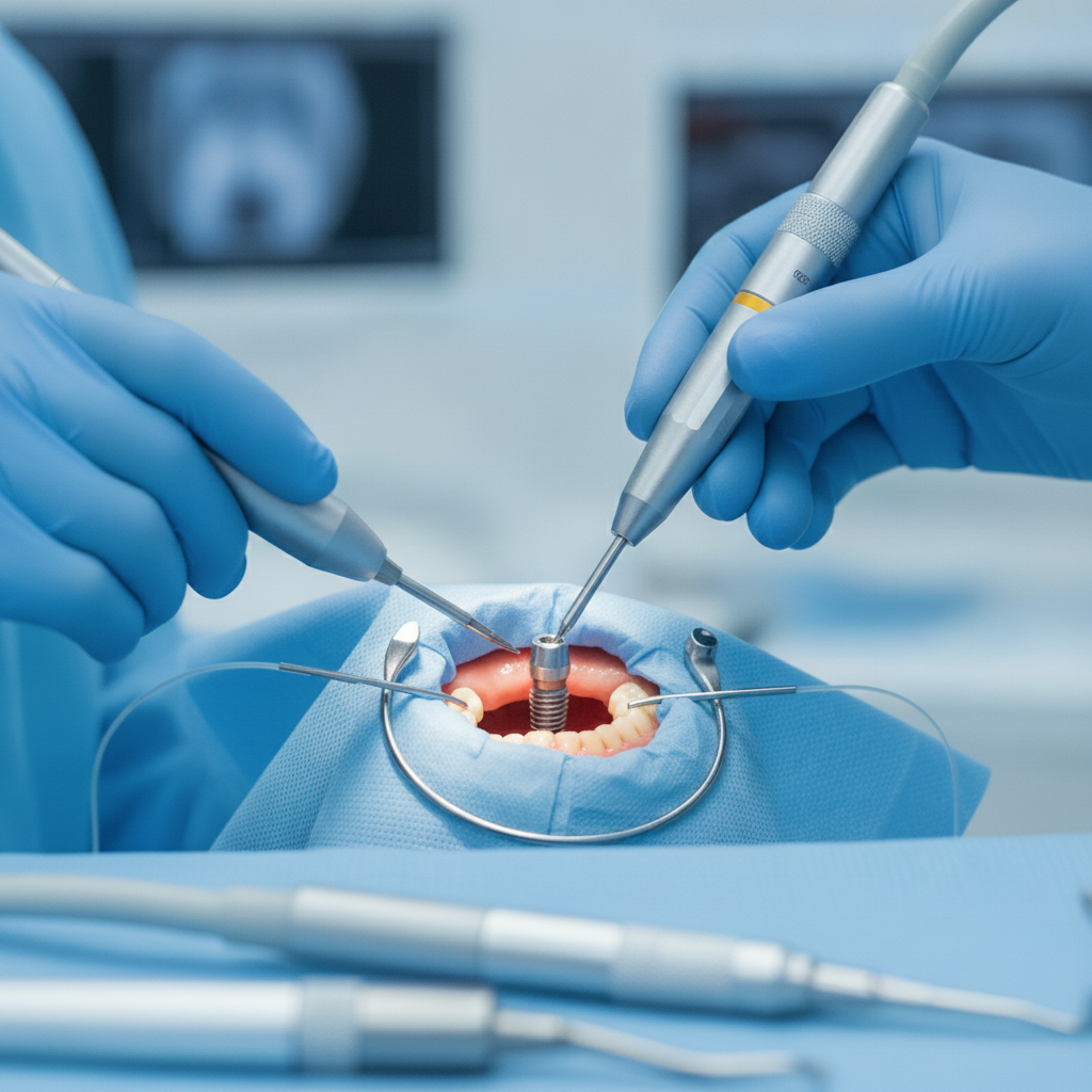 Dental implant surgery in a modern clinic. How Long Do Dental Implants Take in Turkey, with a focus on the precise placement surgery.