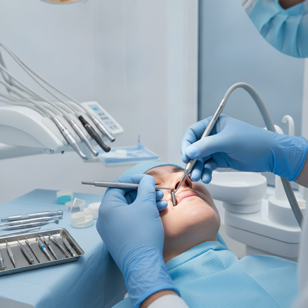 Precision Dental Implant Placement Surgery Pain Level of Dental Implants in Turkey: Skilled surgeon carefully places an implant, ensuring patient comfort during the procedure.