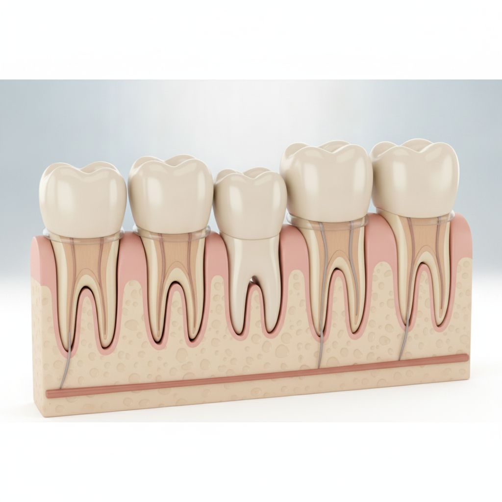 Dental Bridges vs Implants in Turkey, showing a detailed illustration of a dental bridge restoring missing teeth