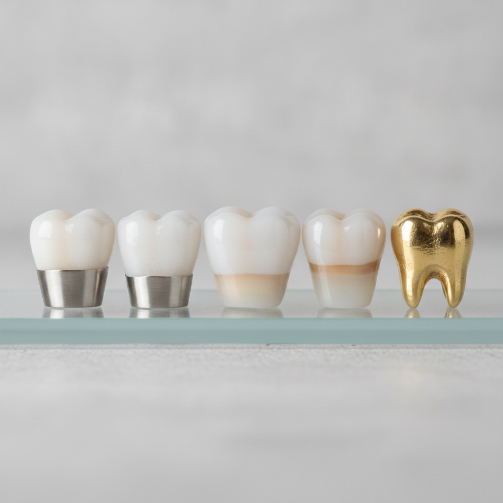 Dental crown material types comparison Dental Crowns in Turkey: Various materials available including porcelain, zirconia, and metal for patient needs.