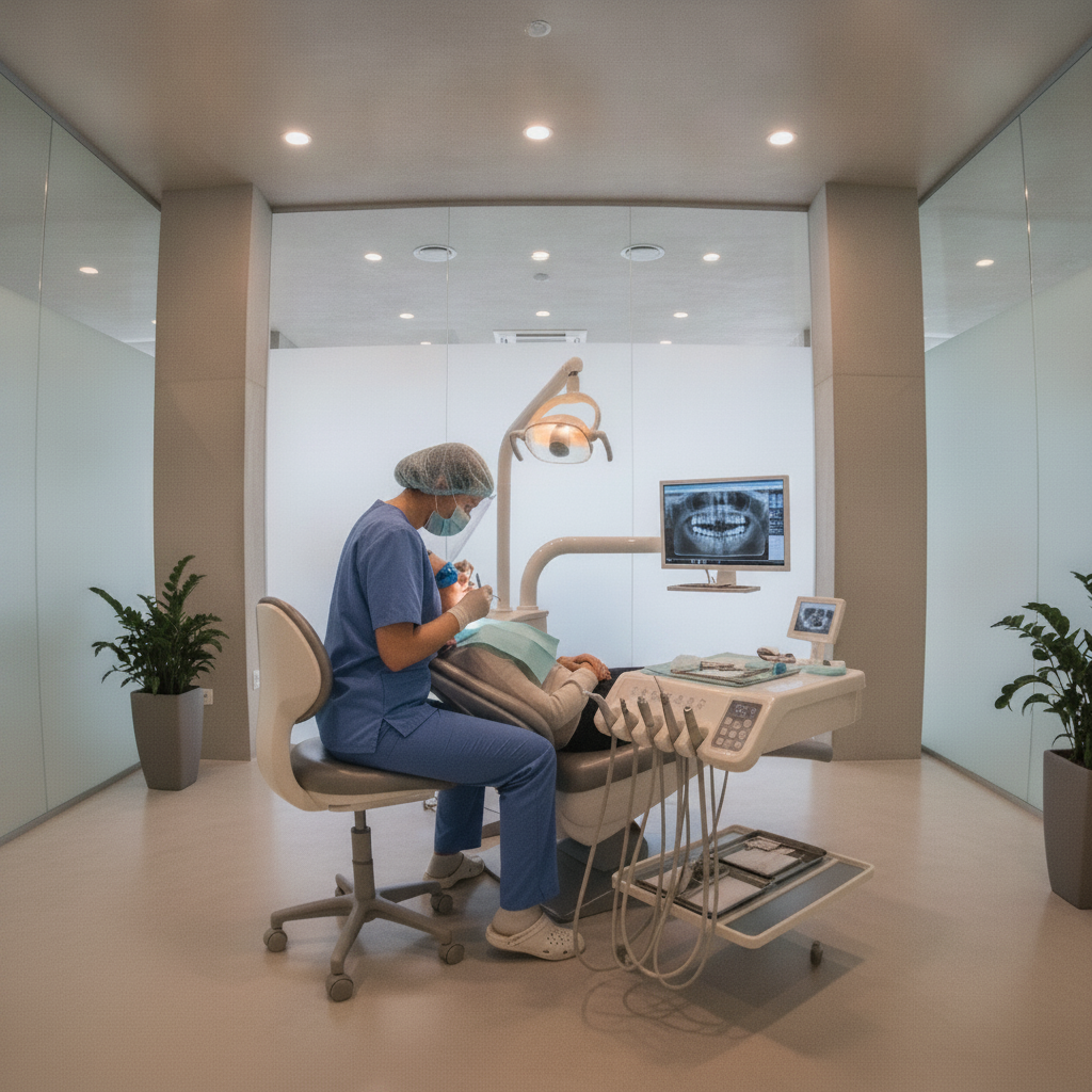Dental Crowns in Turkey being expertly fitted by a dentist in a modern clinic.