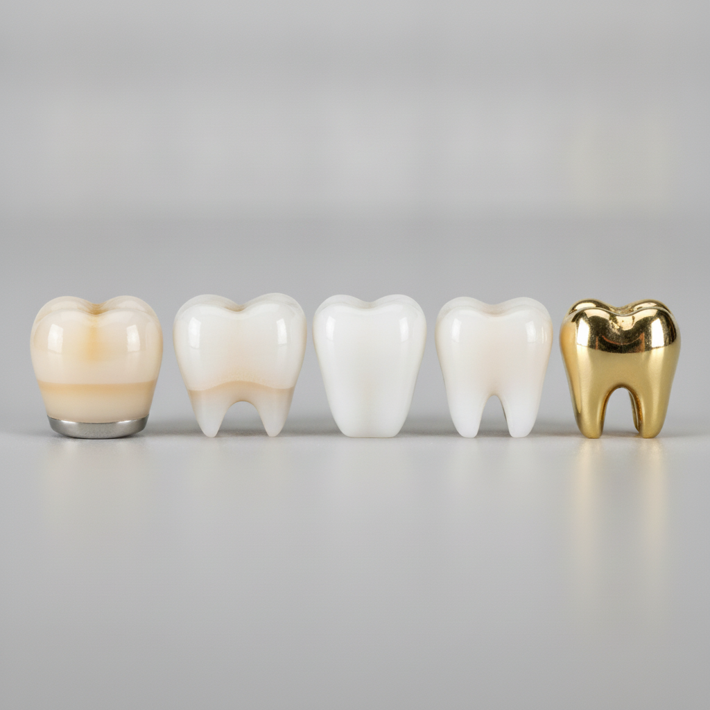 Understanding various dental crown material options Dental Crowns in Turkey displaying various materials like porcelain, zirconia, and metal options for patients