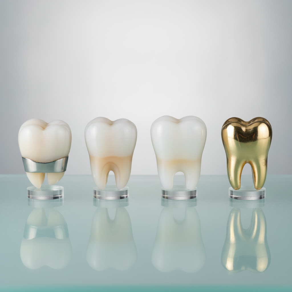 Variety of dental crown materials explained Dental Crowns in Turkey showcasing the different types, materials, and aesthetic qualities available for patients
