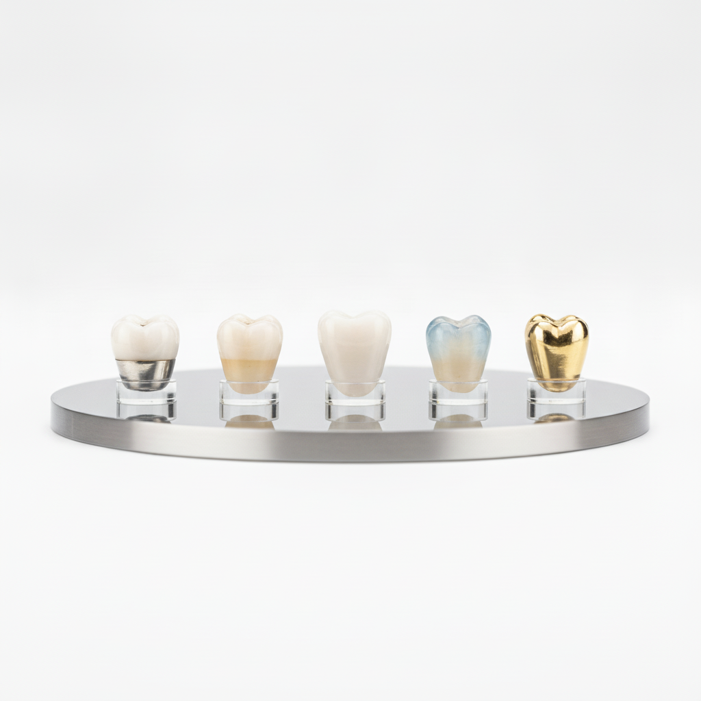 Comparing various dental crown material options Dental Crowns in Turkey showcasing diverse types of materials for restorative and aesthetic dental solutions