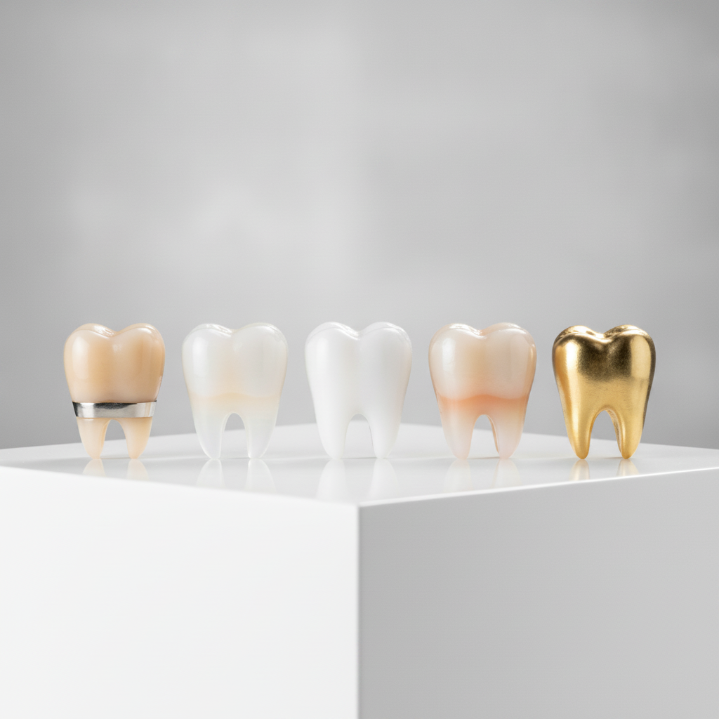 Variations of dental crown materials explained visually Dental Crowns in Turkey presented: a detailed look at various material types and their aesthetic qualities.
