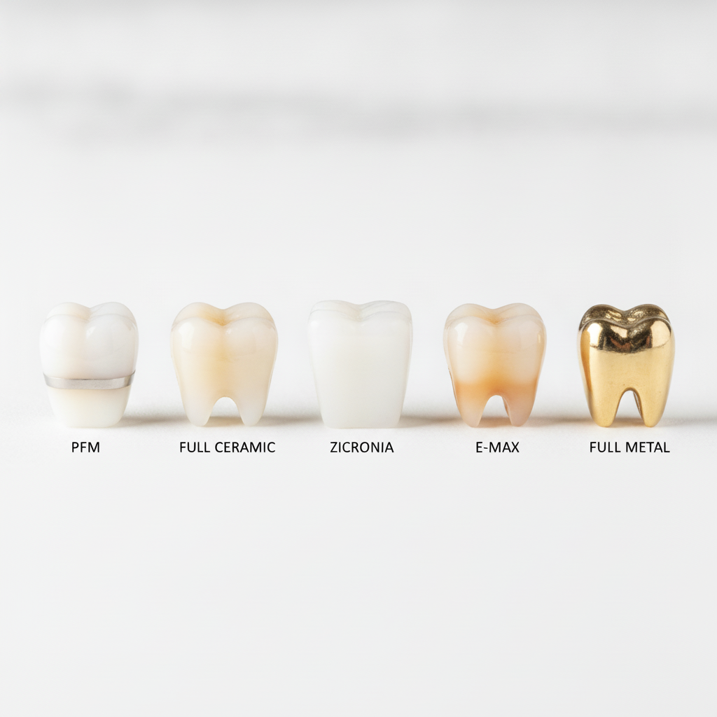 Dental Crowns in Turkey showcasing diverse materials like ceramic, zirconia, and metal for dental solutions