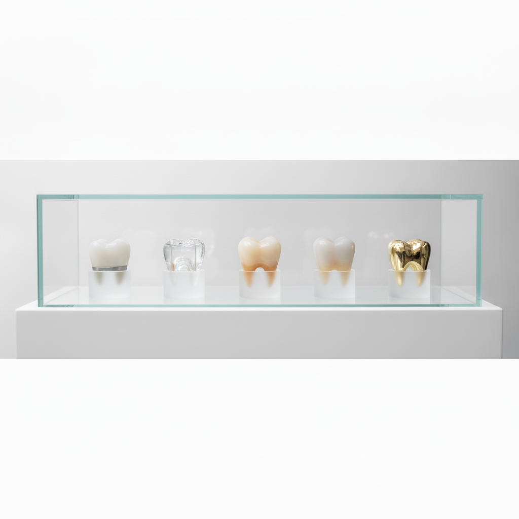 Variety of dental crown materials presented Dental Crowns in Turkey offer diverse types of materials tailored for strength, aesthetics, and longevity
