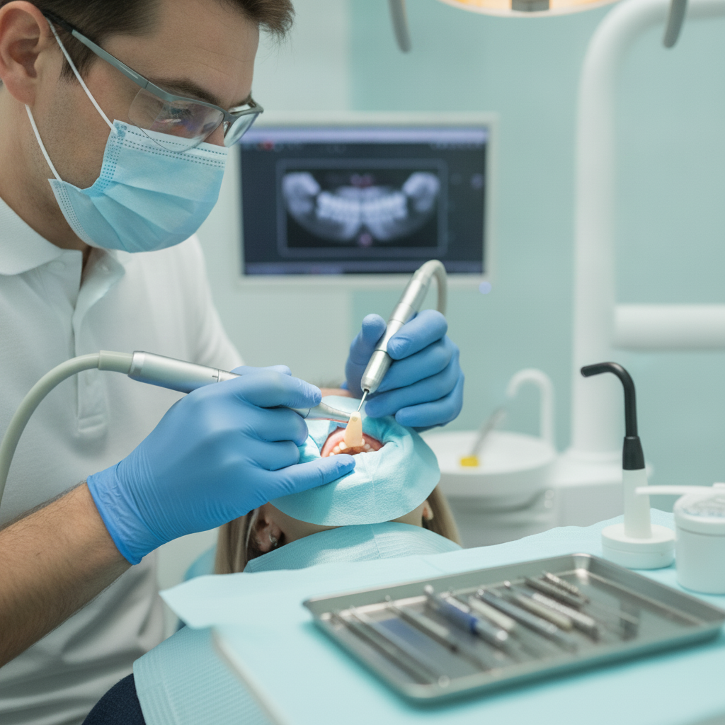 Dental tooth preparation procedure by a dentist Dental Crowns in Turkey are initiated with precise tooth preparation by an experienced dental professional