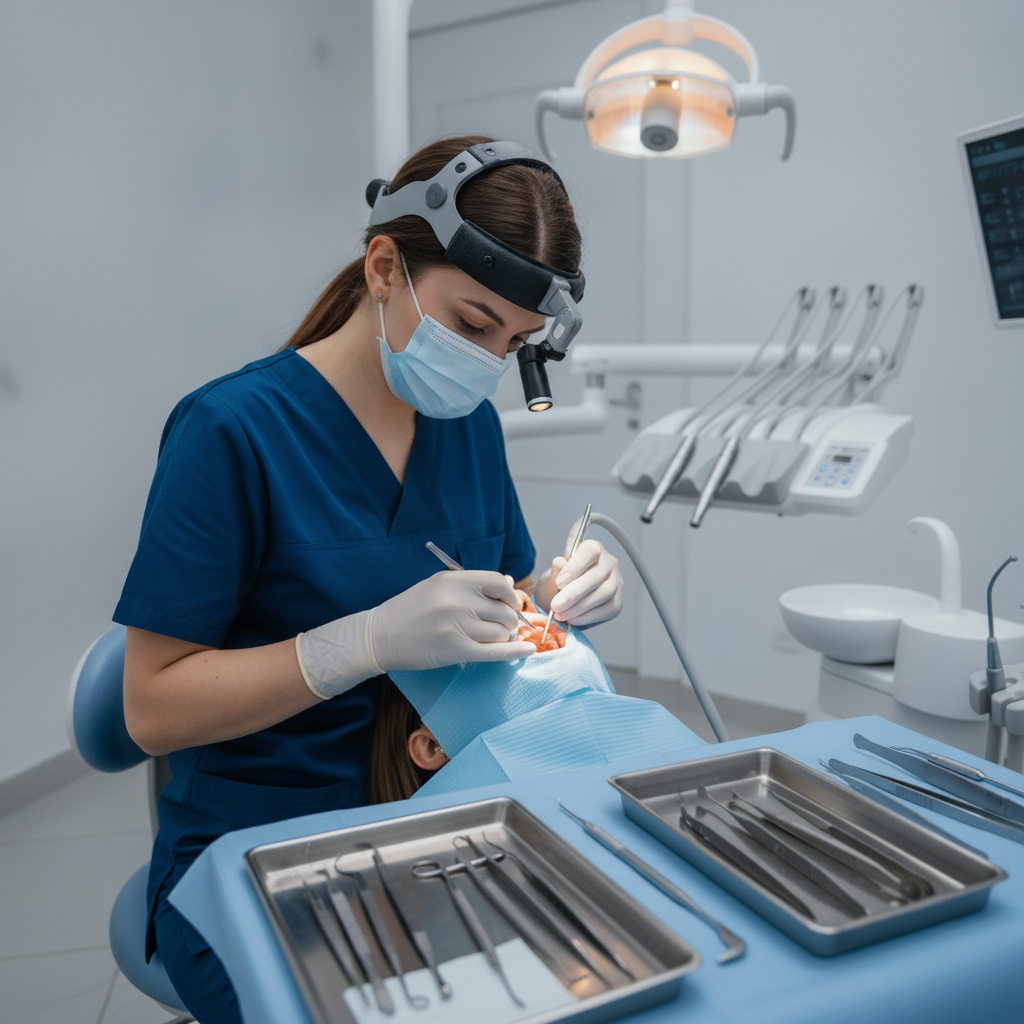 Dentist performing surgical procedure on gums Gum Surgery in Turkey, a skilled periodontist meticulously performs a crucial dental procedure for a patient's oral health.